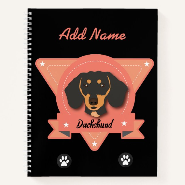 Dackel - Dackel Welpen Hund - Rosa und Schwarz Notizbuch (Vorderseite)