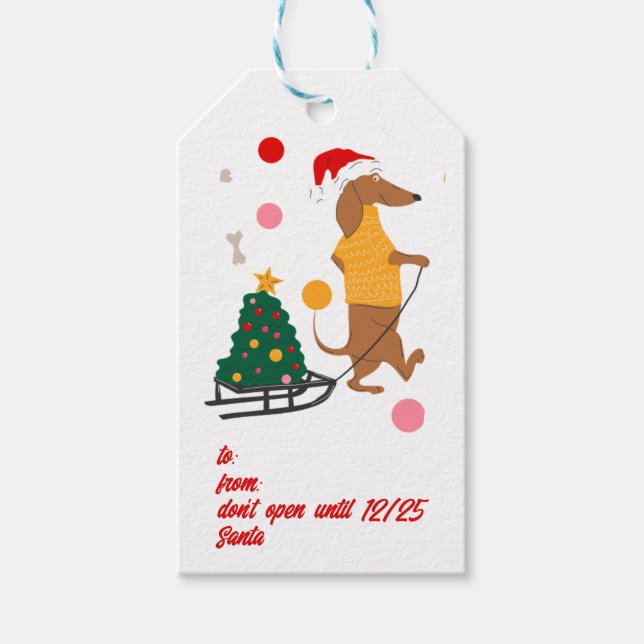 Dackel Dackel Winnie Dog Welpe Weihnachten Geschenkanhänger (Vorderseite)