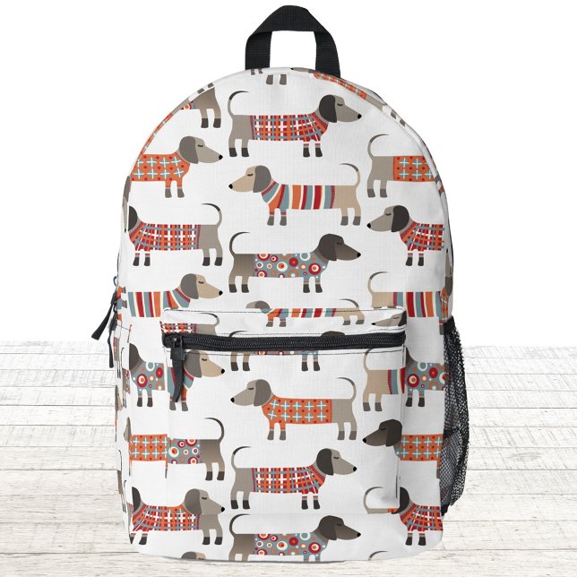 Dackel Dackel Wursthund Bedruckter Rucksack (Fun Dachshund Wiener Sausage dog pattern backpack for school, work, leisure or travel)