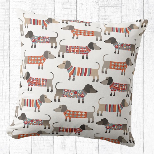 Dackel Dackel Wursthund Kissen (Dachshund Wiener Sausage Dog pattern fun throw pillow)