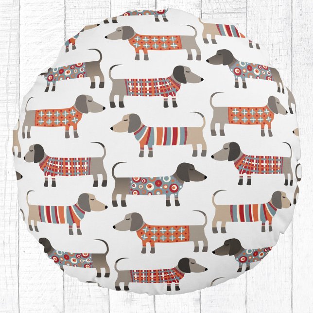 Dackel Dackel Wursthund Rundes Kissen (Dachshund Wiener Sausage Dog pattren fun pillow)