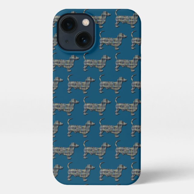 Dackel Daxie Dog Niedlich Silhouette Grid Blue iPhone Hülle (Rückseite)