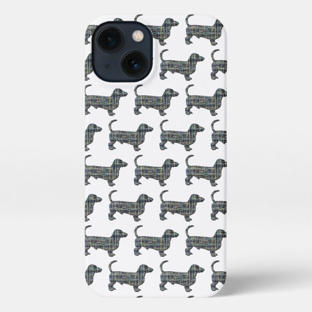 Dackel Daxie Dog Niedliche Silhouette Raster Weiß iPhone Hülle (Rückseite)