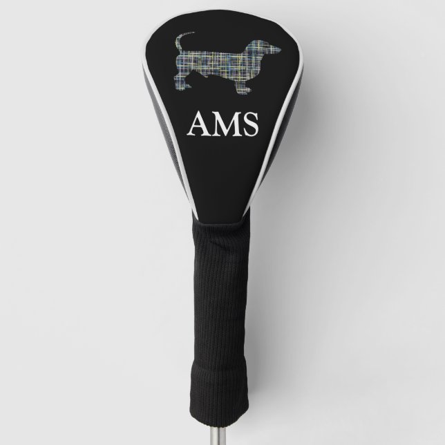 Dackel / Daxie Niedliche Silhouette Y&B Grid Golf Headcover (Vorderseite)