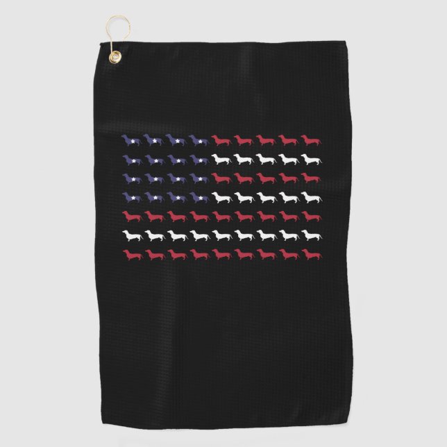 Dackel der American Flag Silhouette am 4. Juli Golfhandtuch (Vorderseite)