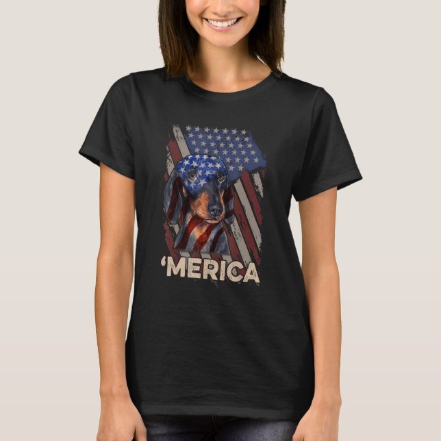 Dackel der amerikanischen Flagge Patriotischer Hun T-Shirt (Vorderseite)