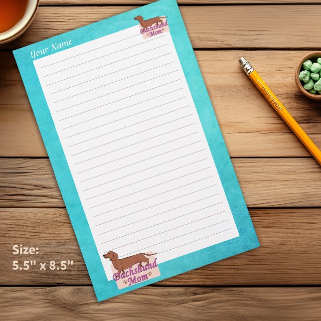 Dackel der Mama Ihres Namens Aquamarin an der Kant Briefpapier (Dachshund Your Name Mom Teal Edge Lined Stationery which can be Personalized)