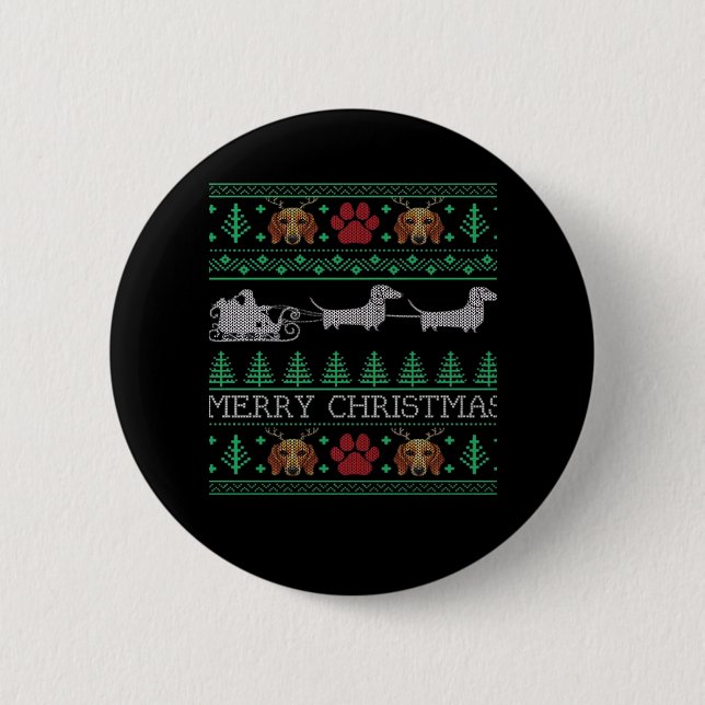 Dackel der Weihnachtsfeier Dackel Ugly Chri Button (Vorderseite)