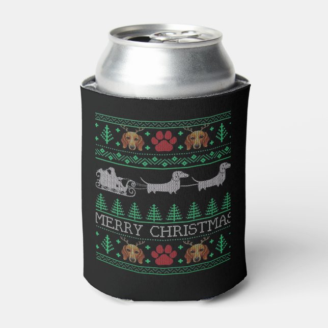 Dackel der Weihnachtsfeier Dackel Ugly Chri Dosenkühler (Kanne Vorderseite)