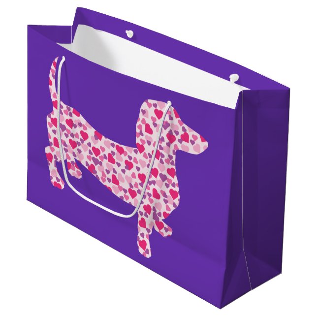 Dackel des rosa Herzens Große Geschenktüte (Vorderseite Schrägansicht)