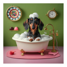 Dackel, die Blase in Tiny Tub bläst