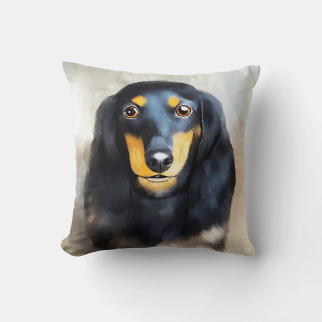 Dackel Dog Art Portrait Kissen (Vorderseite)
