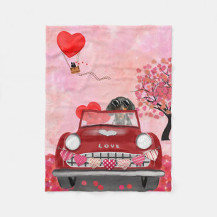 Dackel Dog Autofahren Auto mit Herz Valentin Fleecedecke