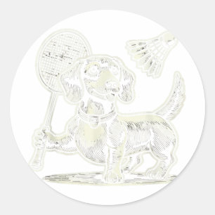 Dackel Dog Badminton Player Shuttle Men Women Runder Aufkleber