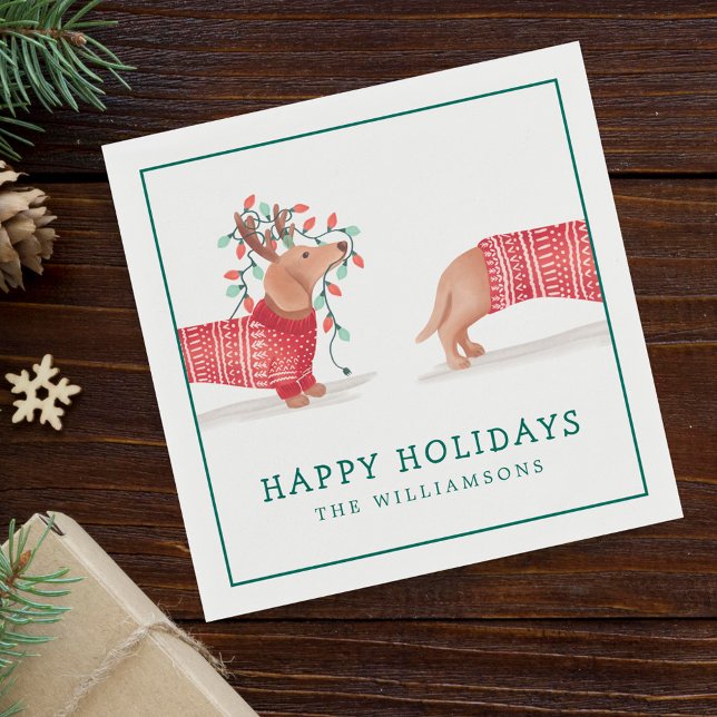 Dackel Dog Cozy Red Knitter Weihnachtssüßer Serviette (Dachshund Dog Cozy Red Knitted Christmas Sweater Napkins)