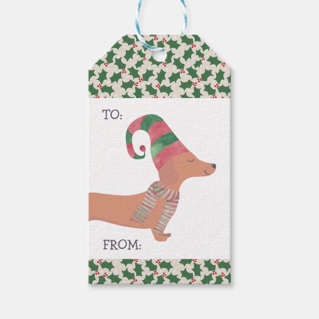 Dackel Dog Frohe Weihnachten Geschenkanhänger (Vorderseite)
