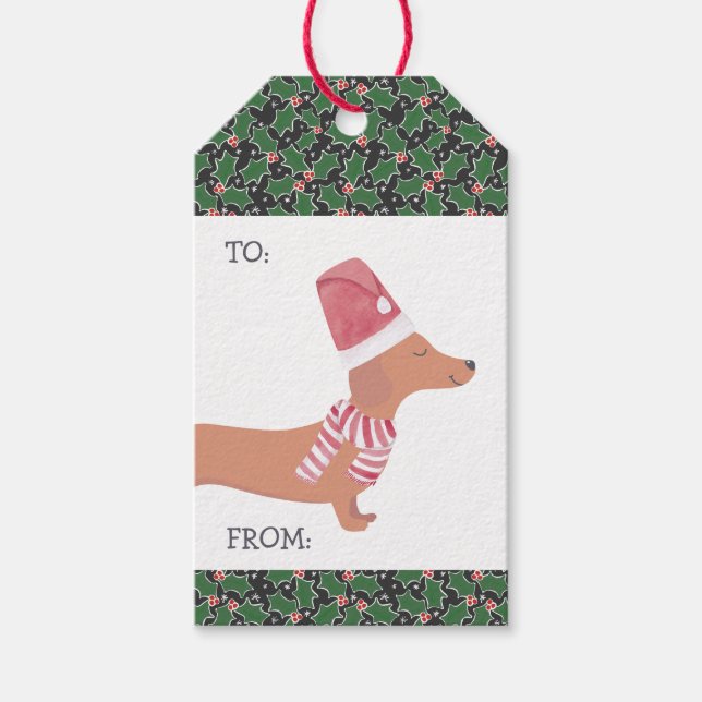 Dackel Dog Frohe Weihnachten Geschenkanhänger (Vorderseite)