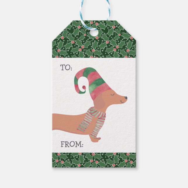 Dackel Dog Frohe Weihnachten Geschenkanhänger (Vorderseite)