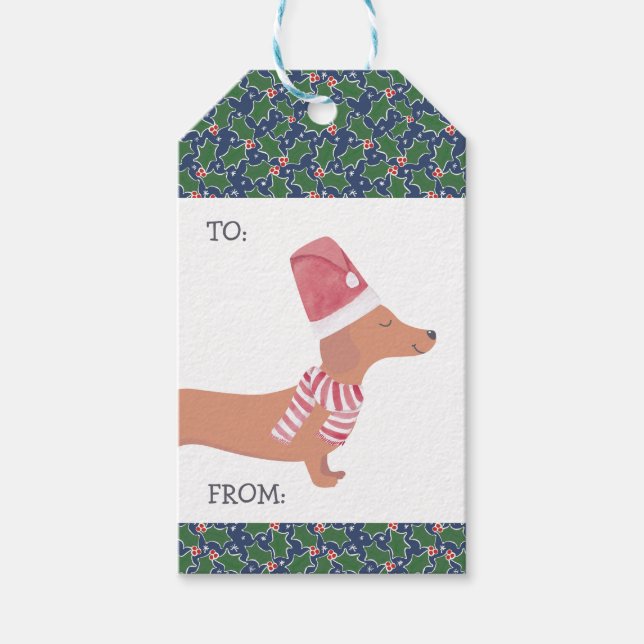 Dackel Dog Frohe Weihnachten Geschenkanhänger (Vorderseite)