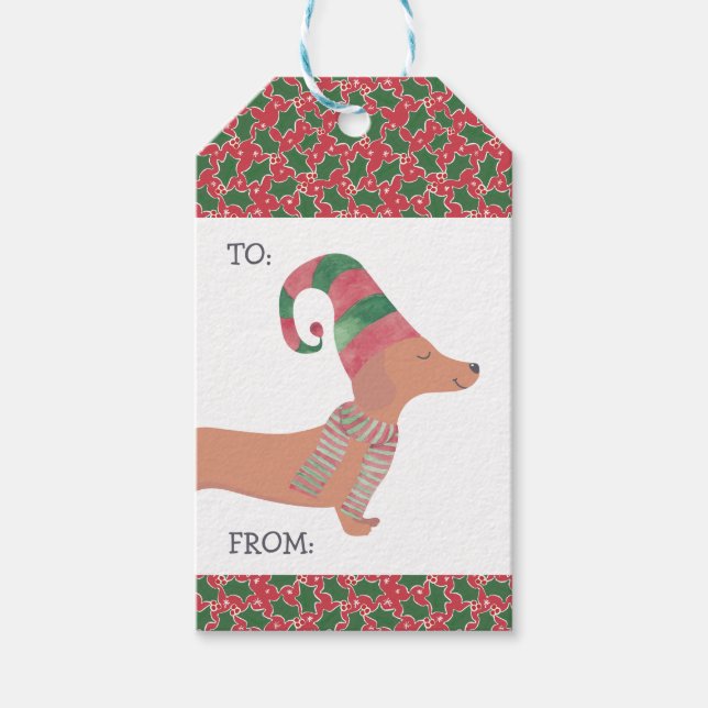 Dackel Dog Frohe Weihnachten Geschenkanhänger (Vorderseite)