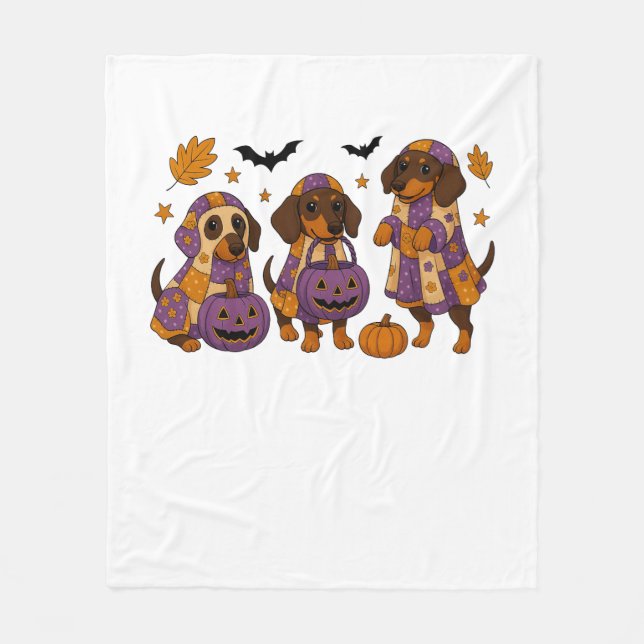 Dackel Dog Ghost Halloween Fleecedecke (Vorderseite)