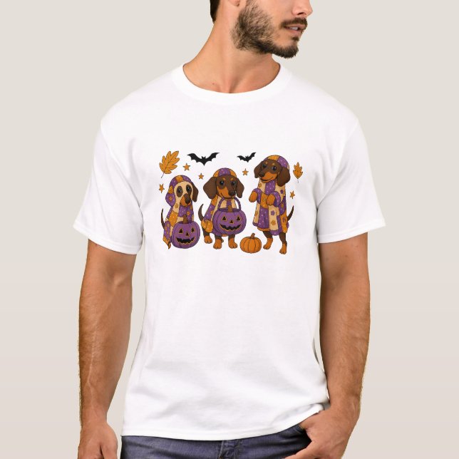 Dackel Dog Ghost Halloween T-Shirt (Vorderseite)