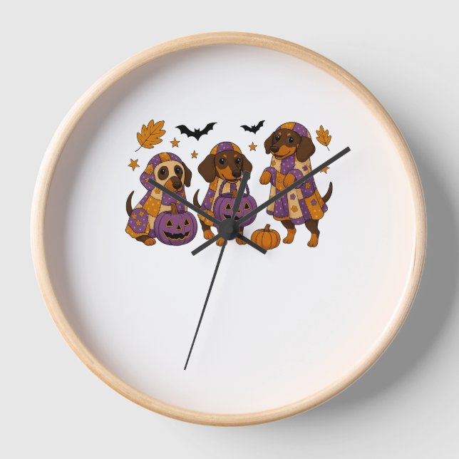 Dackel Dog Ghost Halloween Uhr (Vorderseite)