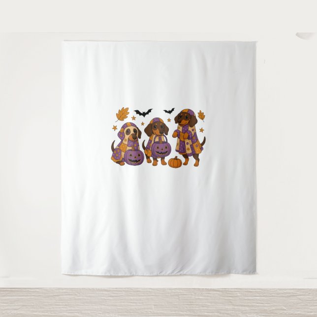 Dackel Dog Ghost Halloween Wandteppich (Vorderseite)