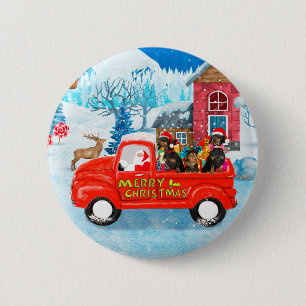 Dackel Dog in Christmas Delivery LKW Schnee Button