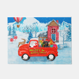 Dackel Dog in Christmas Delivery LKW Schnee Fußmatte