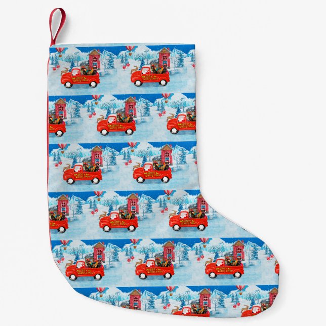 Dackel Dog in Christmas Delivery LKW Schnee Kleiner Weihnachtsstrumpf (Vorderseite)