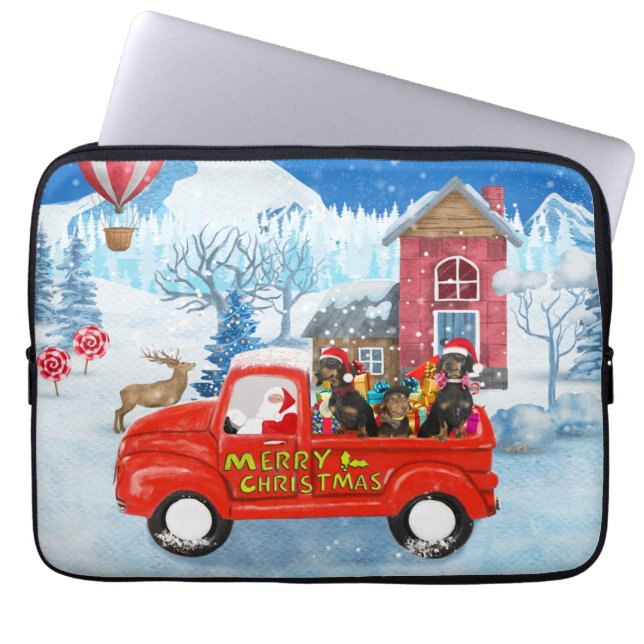 Dackel Dog in Christmas Delivery LKW Schnee Laptopschutzhülle (Vorderseite)