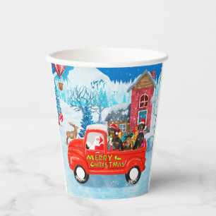 Dackel Dog in Christmas Delivery LKW Schnee Pappbecher
