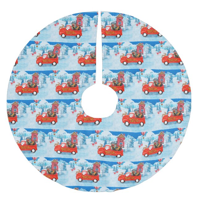 Dackel Dog in Christmas Delivery LKW Schnee Polyester Weihnachtsbaumdecke (Vorderseite)