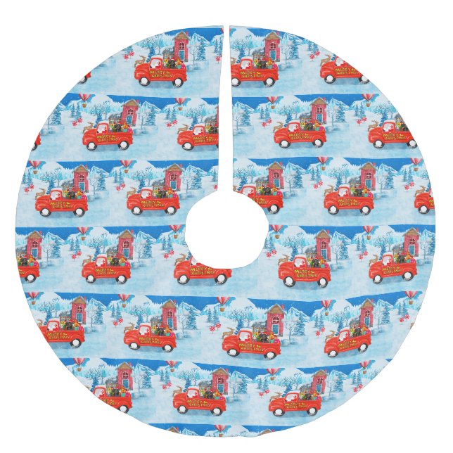 Dackel Dog in Christmas Delivery LKW Schnee Polyester Weihnachtsbaumdecke (Vorderseite)