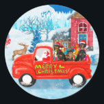 Dackel Dog in Christmas Delivery LKW Schnee Runder Aufkleber<br><div class="desc">Eine perfekte Weihnachtsgeschenkidee für jemanden,  der Hunde Liebe. Dieser niedliche Hund sitzt im weihnachtlichen Lieferwagen und ist ein Geschenk für Ihre Freunde oder Familie,  die Liebe haben oder Hunde besitzen.</div>