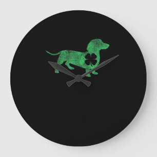 Dackel Dog Kleeblatt St. Patrick's Day Saint Pad Große Wanduhr