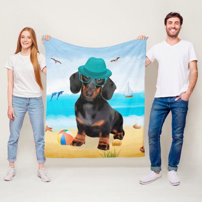 Dackel Dog on Beach Fleecedecke (Beispiel)