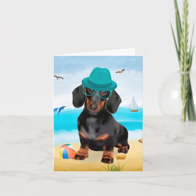 Dackel Dog on Beach Karte (Vorderseite)