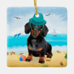 Dackel Dog on Beach Keramikornament<br><div class="desc">Ein niedlicher Hund am Strand ist eine Geschenkidee für jemanden, der diese Hundezucht Liebe.</div>