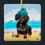 Dackel Dog on Beach Keramikornament<br><div class="desc">Ein niedlicher Hund am Strand ist eine Geschenkidee für jemanden,  der diese Hundezucht Liebe.</div>