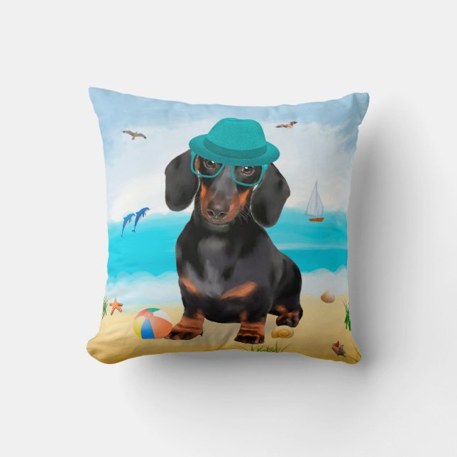 Dackel Dog on Beach Kissen (Vorderseite)