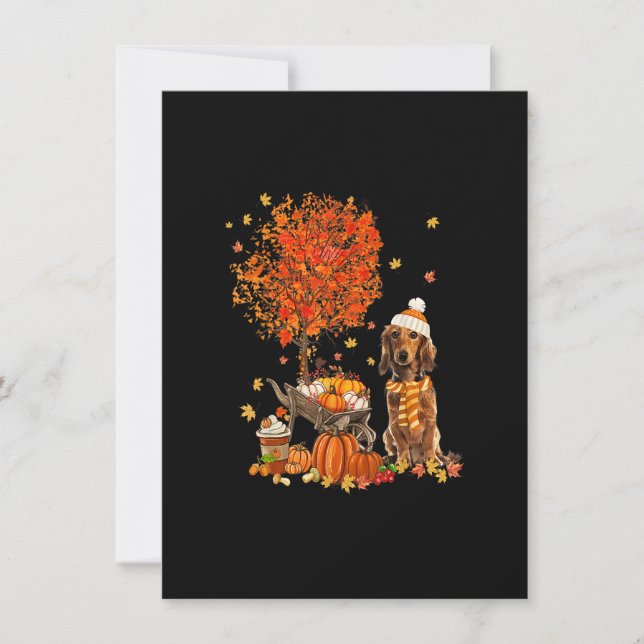 Dackel Dog Pumpkin Herbst Ahornleaf Danke Einladung (Vorderseite)