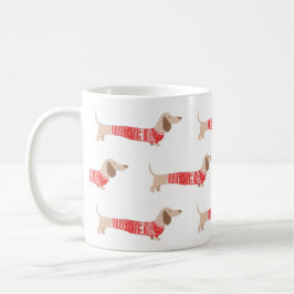 Dackel Dog Red Christmas Sweater Pattern Urlaub Kaffeetasse