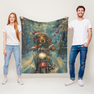 Dackel Dog Riding Motorrad Weihnachten Fleecedecke