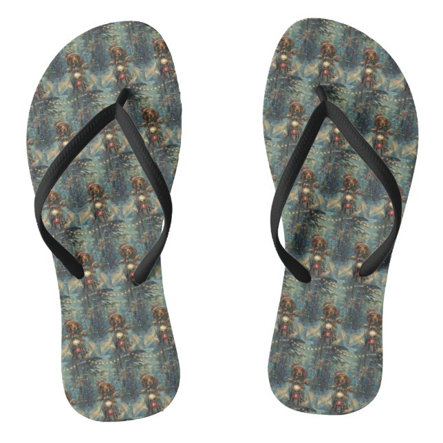 Dackel Dog Riding Motorrad Weihnachten Flip Flops (Fußbett)