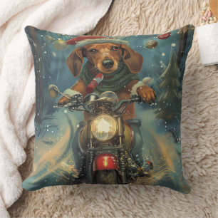 Dackel Dog Riding Motorrad Weihnachten Kissen