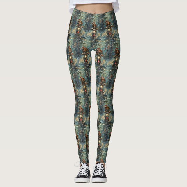 Dackel Dog Riding Motorrad Weihnachten Leggings (Vorderseite)
