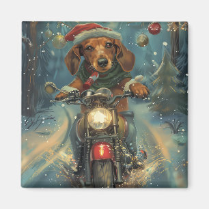 Dackel Dog Riding Motorrad Weihnachten Magnet