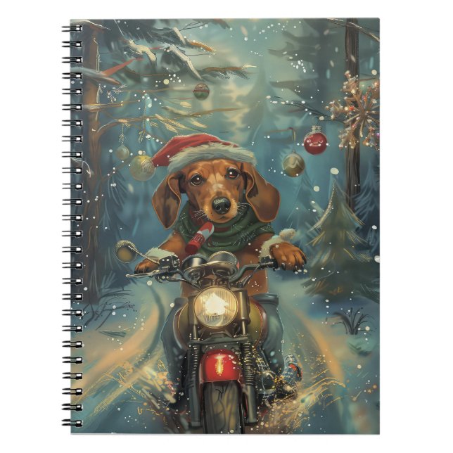 Dackel Dog Riding Motorrad Weihnachten Notizblock (Vorderseite)